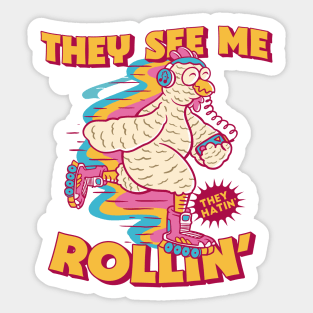 They See Me Rollin' They Hatin' // Funny Rollerblade Chicken // Retro Rollerblading Sticker